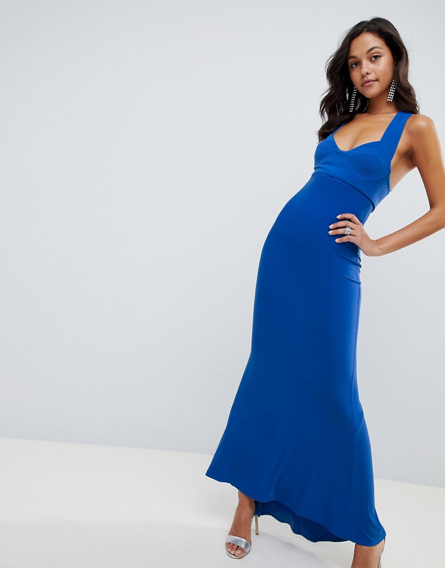 ASOS DESIGN - Lange fishtail-jurk met cups-Blauw
