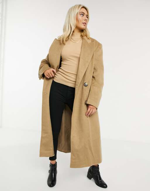 ASOS Design - Lange geborstelde jas in lichtbruin