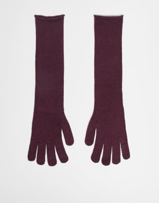 ASOS DESIGN - Lange, gestrickte Handschuhe in Burgunderrot