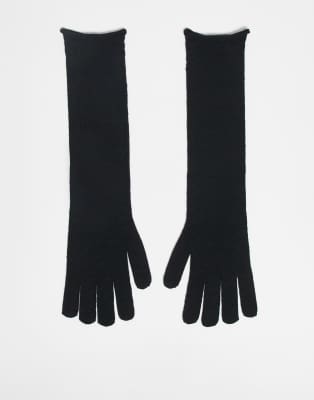 ASOS DESIGN - Lange, gestrickte Handschuhe in Schwarz