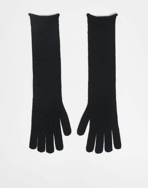 ASOS DESIGN – Lange, gestrickte Handschuhe in Schwarz - view 1