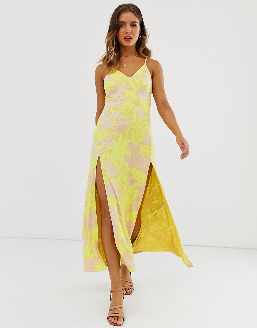 ASOS DESIGN - Lange jacquard cami-jurk met split-Multi