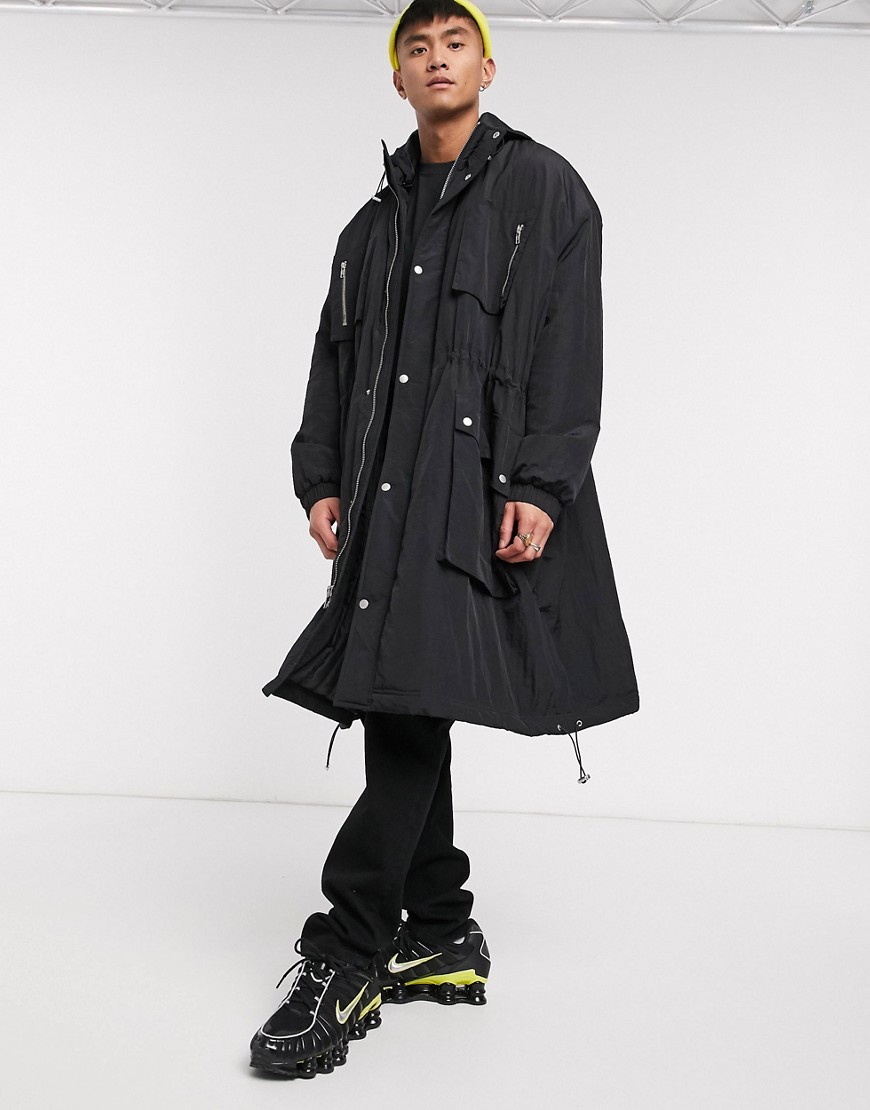 ASOS DESIGN - Lange jas met meerdere zakken in zwart