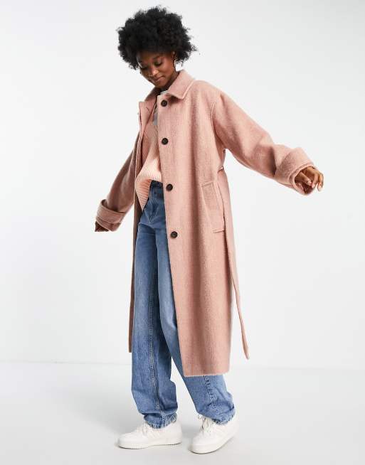 ASOS DESIGN - Lange jas met riem in roze, 4 van 4