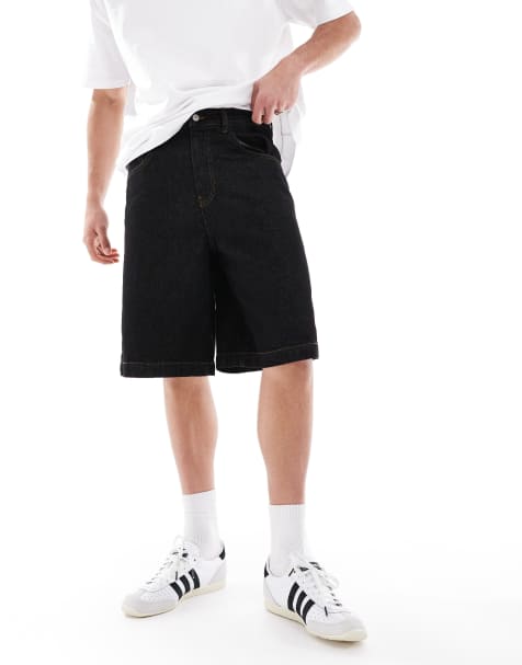 ASOS DESIGN – Lange Jeans-Jorts in schwarzer Rinse-Waschung - view 1
