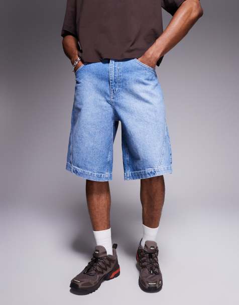 ASOS DESIGN – Lange Jeans-Jorts in verwaschenem Hellblau mit verdrehter Naht - view 1