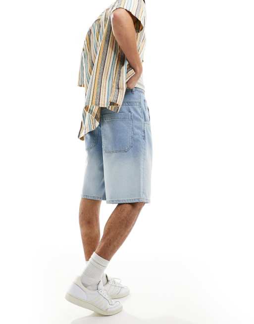 ASOS DESIGN – Lange Jeans-Jorts in verwaschenem Mittelblau mit Farbverlauf, 3 von 5