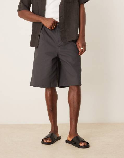 ASOS DESIGN – Lange Jorts in Anthrazit mit Bundfalten - view 1