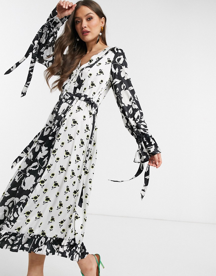 ASOS DESIGN - Lange jurk met A-lijn in gemengde bloemenprint-Multi