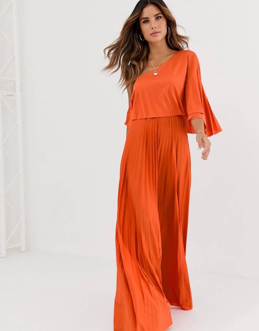 ASOS DESIGN - Lange jurk met blote schouder en geplooide crop top-Oranje