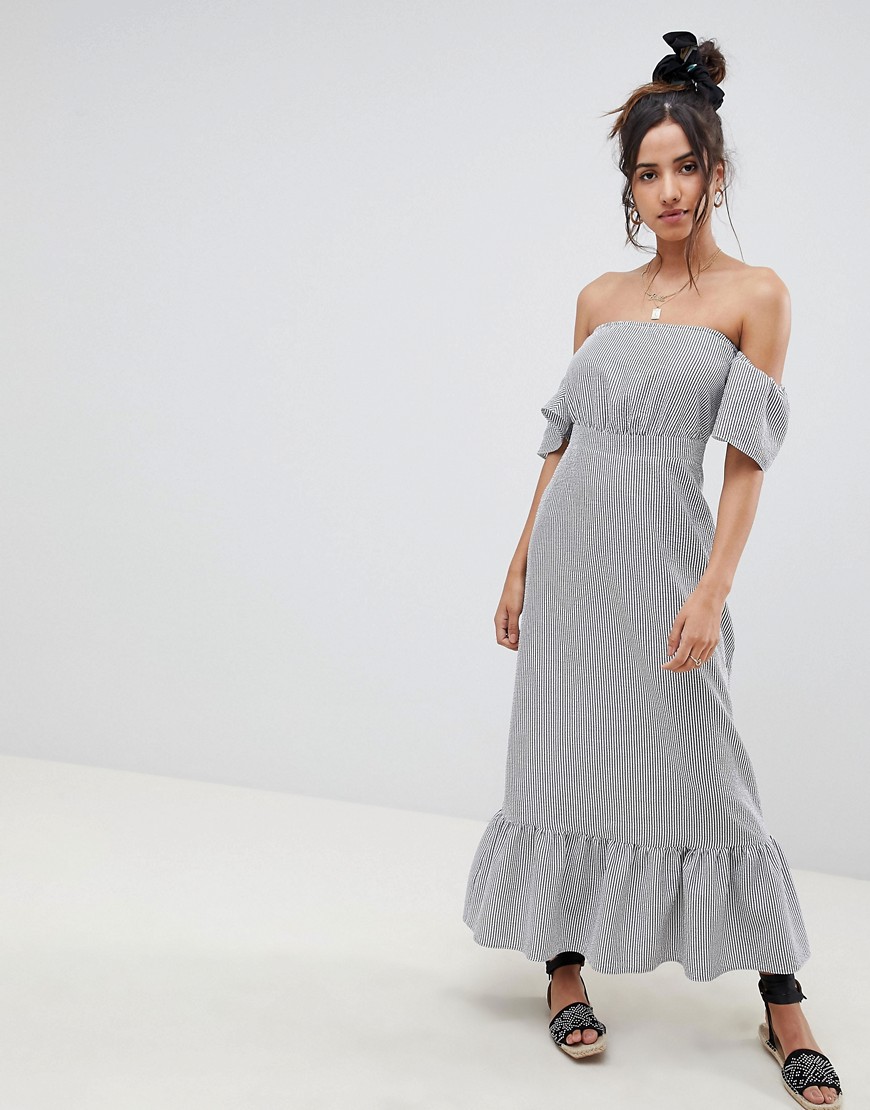 ASOS DESIGN - Lange jurk met blote schouders en strepen-Multi