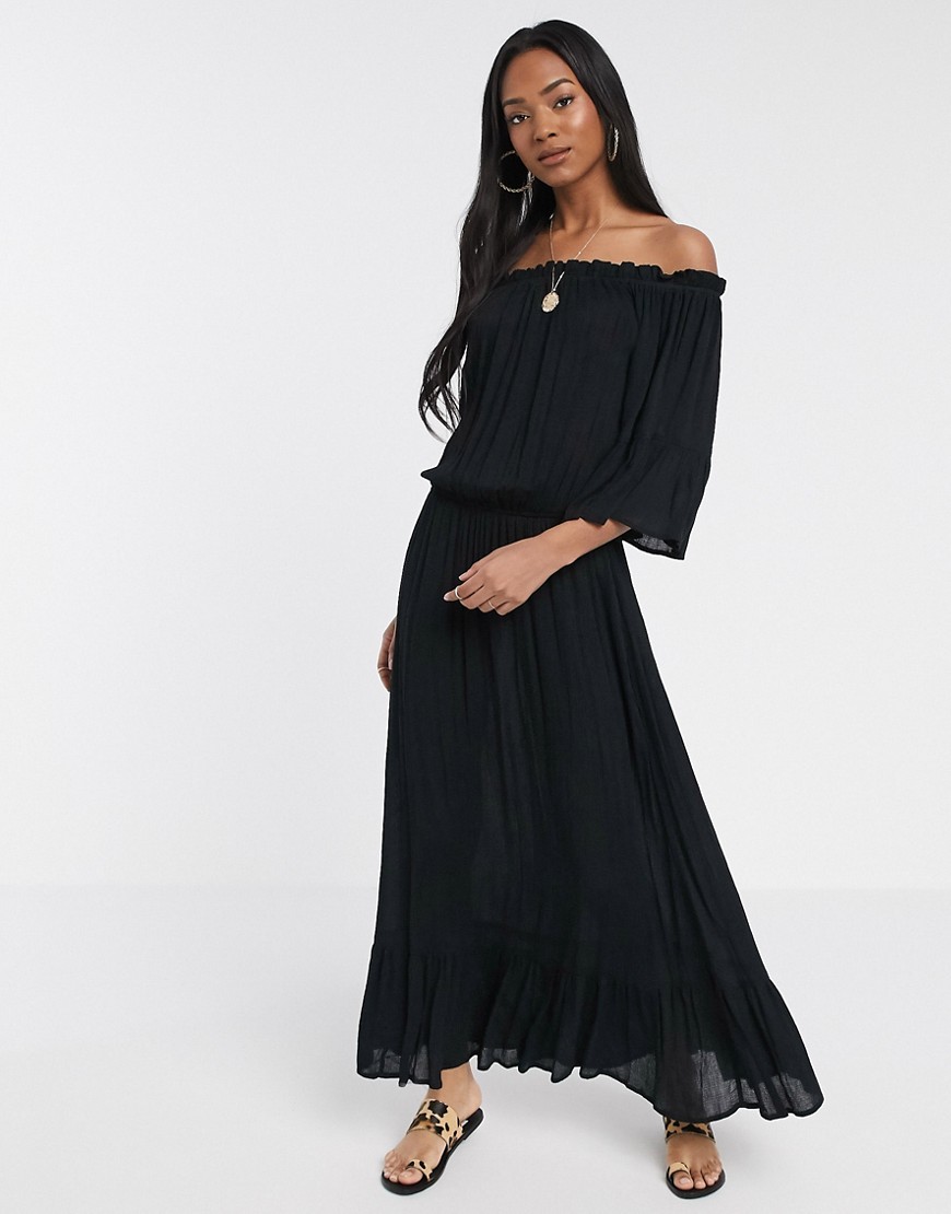 ASOS DESIGN - Lange jurk met blote schouders van dobby met textuur in zwart
