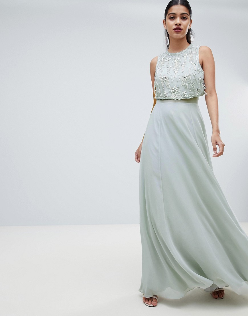ASOS DESIGN - Lange jurk met crop-top en ster versiering-Grijs
