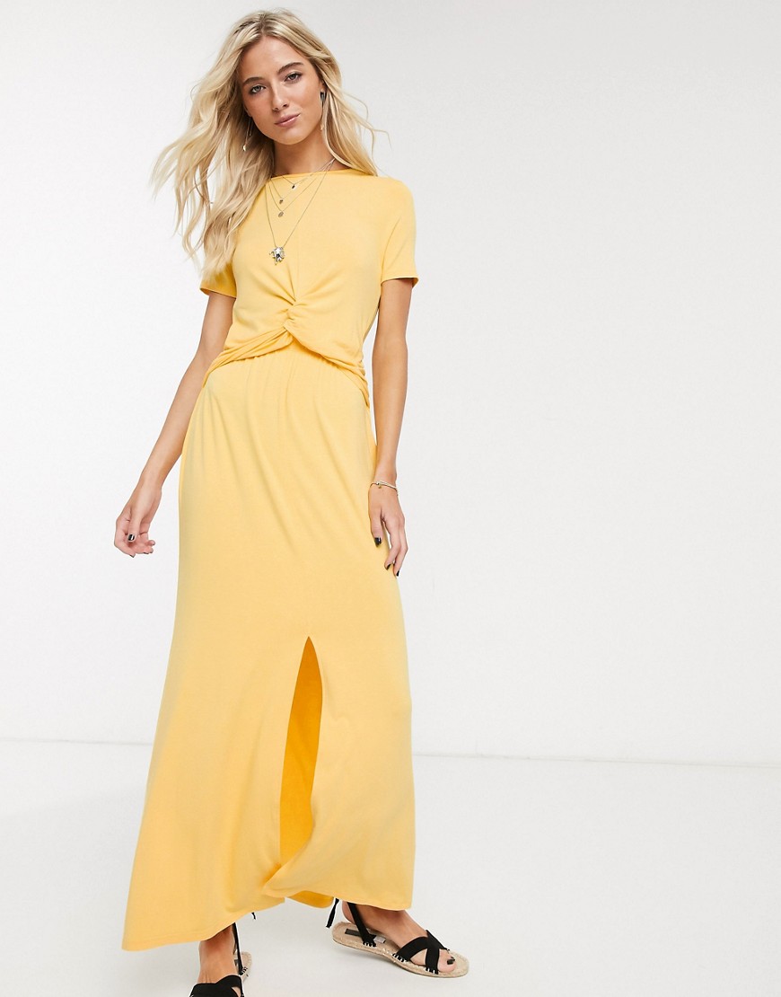 ASOS DESIGN - Lange jurk met gedraaide voorkant in goudsbloem-Geel