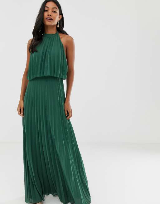 ASOS DESIGN - Lange jurk met halternek en plooien