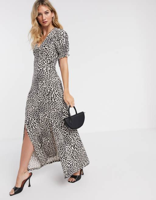 ASOS DESIGN Lange jurk met korte mouwen en luipaardprint