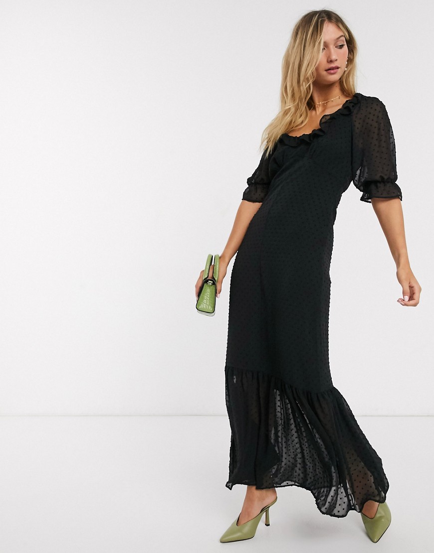 ASOS DESIGN - Lange jurk met lage ronde hals van dobby in zwart
