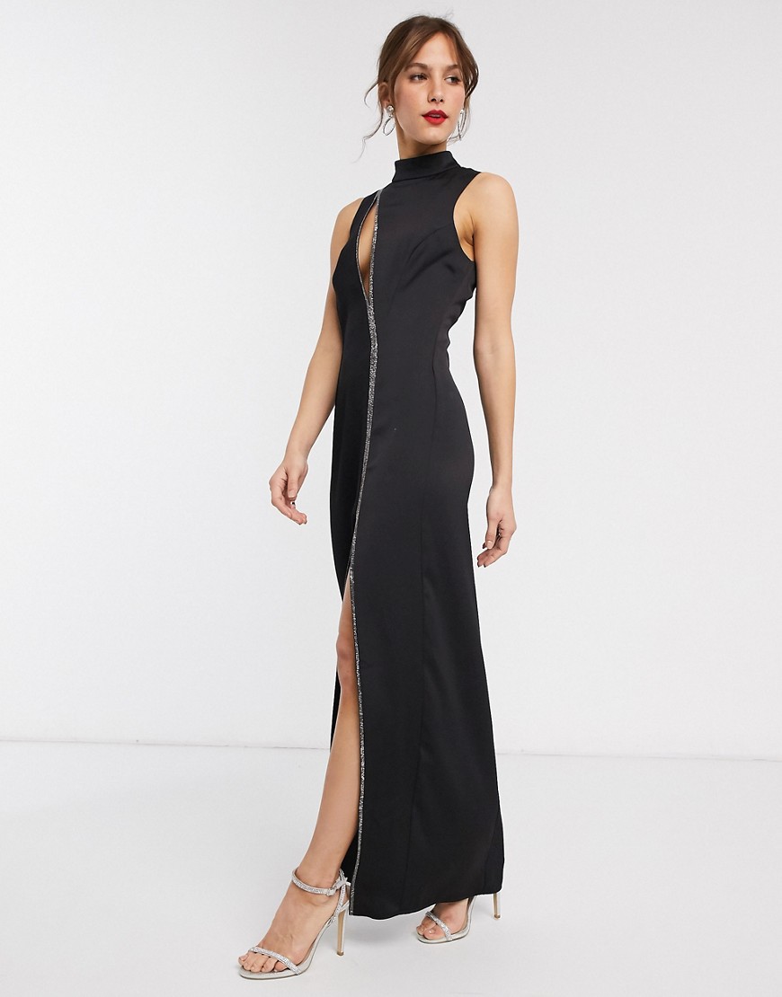 ASOS DESIGN - Lange jurk met lijfje met uitsnijding en versiering-Zwart