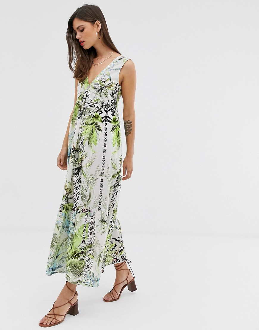 ASOS DESIGN - Lange jurk met strook met tropische print-Multi