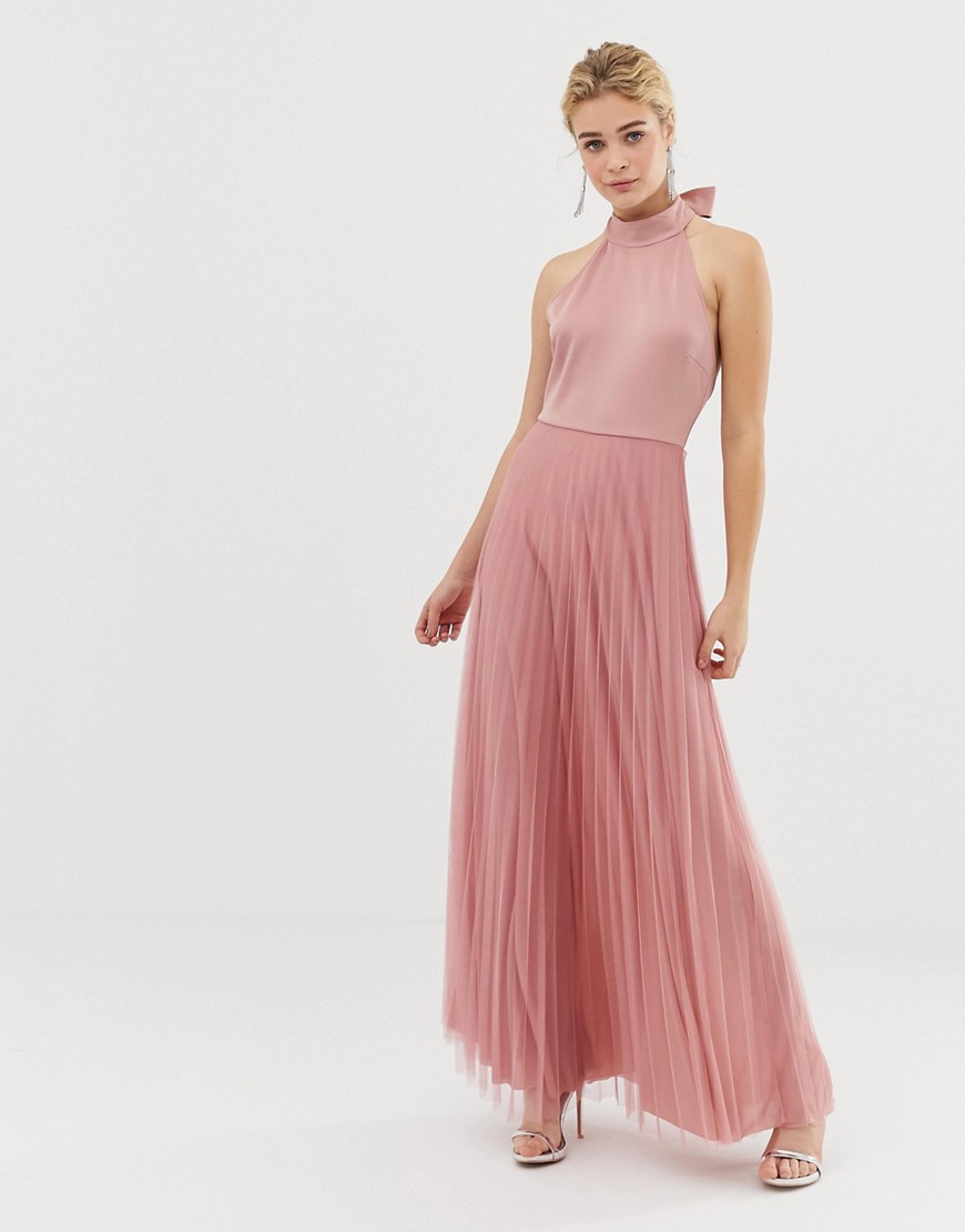 ASOS DESIGN - Lange jurk met top van scuba-stof en geplooid tule-Roze