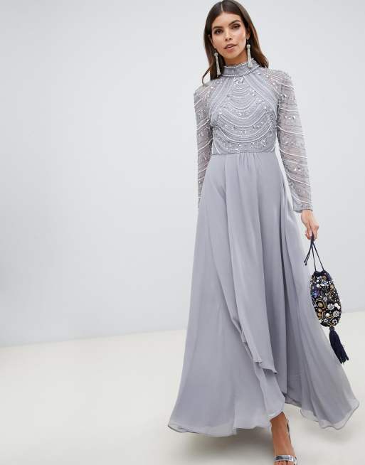 ASOS DESIGN - Lange jurk met versierde korset en lange mouwen