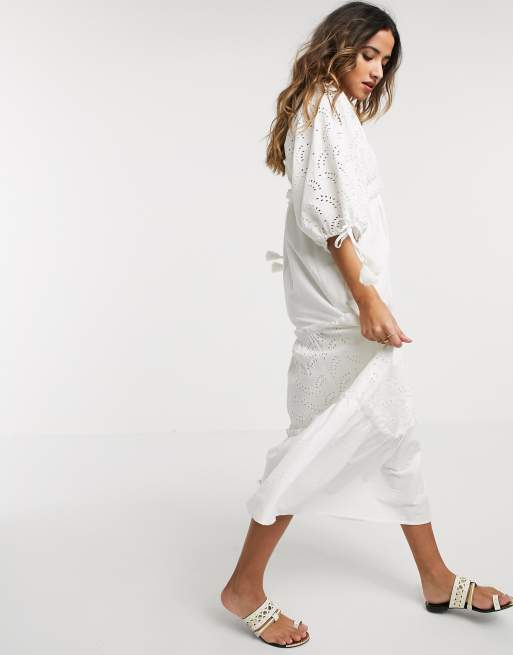 ASOS DESIGN - Lange jurk van broderie met laagjes in crèmekleur, 4 van 4