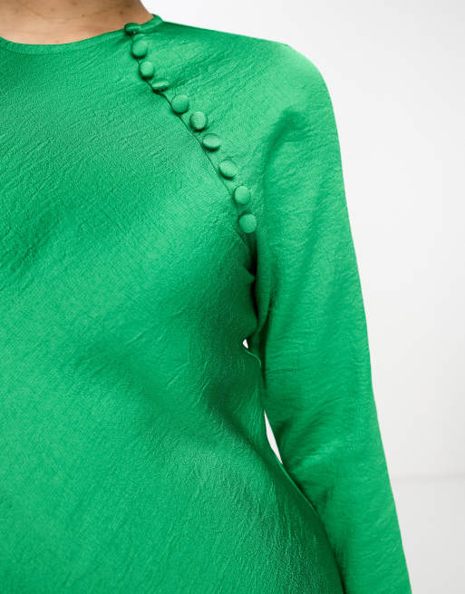 ASOS DESIGN - Lange jurk van schuin gesneden satijn met knoopjes in felgroen, 4 van 4