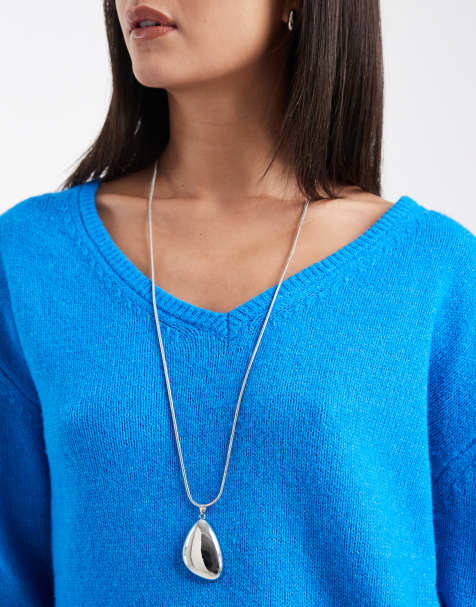 ASOS DESIGN - Lange ketting met abstracte hanger in zilver - view 1