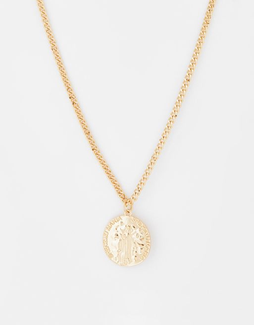 ASOS DESIGN - Lange ketting met gehamerd rond hangertje in goudkleur