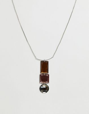 ASOS DESIGN - Lange ketting met hangers met verschillende edelstenen in zilver