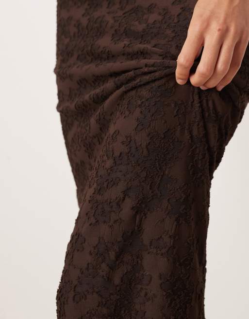 ASOS DESIGN - Lange kokerrok met burn-out bloemenprint in chocoladebruin, deel van co-ord set, 5 van 5