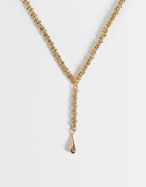 ASOS DESIGN lange lariatketting met grove schakelkettingdetails in goudkleur - view 1