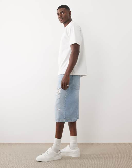ASOS DESIGN - Lange lyseblå denimshorts med flænger, 3 af 5