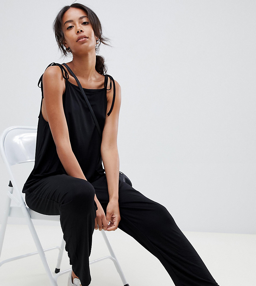 ASOS DESIGN - Lange minimalistische jumpsuit met strikbandjes-Zwart