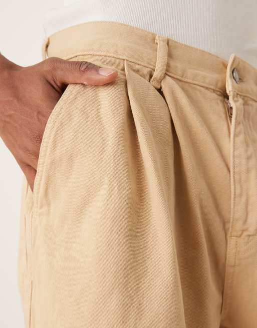 ASOS DESIGN long length jort with pleats in beige