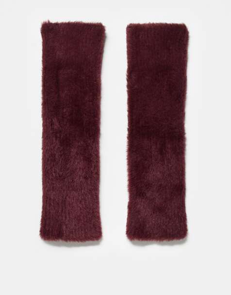 ASOS DESIGN - Lange og strikkede bordeauxrøde håndfladevarmere - view 1