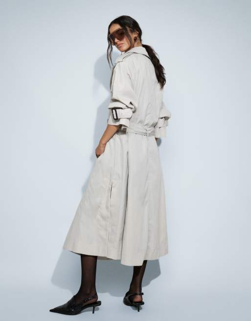 ASOS DESIGN lange oversized trenchcoat met schoudervulling in stone, 4 van 9