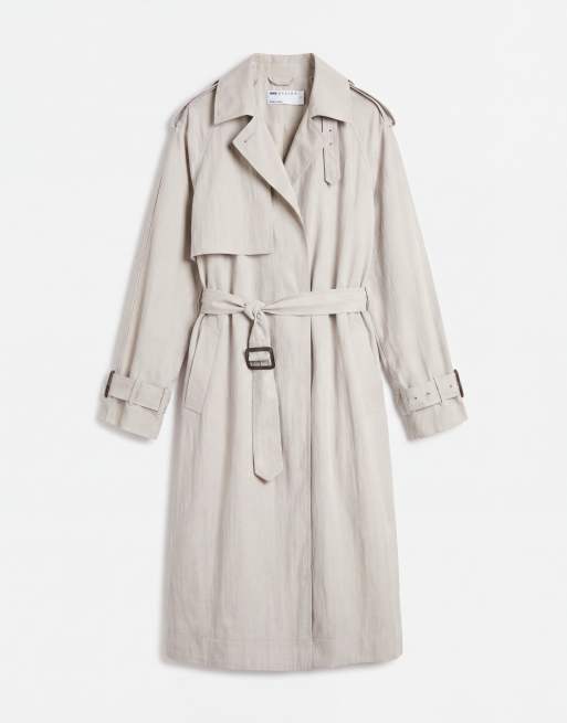 ASOS DESIGN lange oversized trenchcoat met schoudervulling in stone, 6 van 9