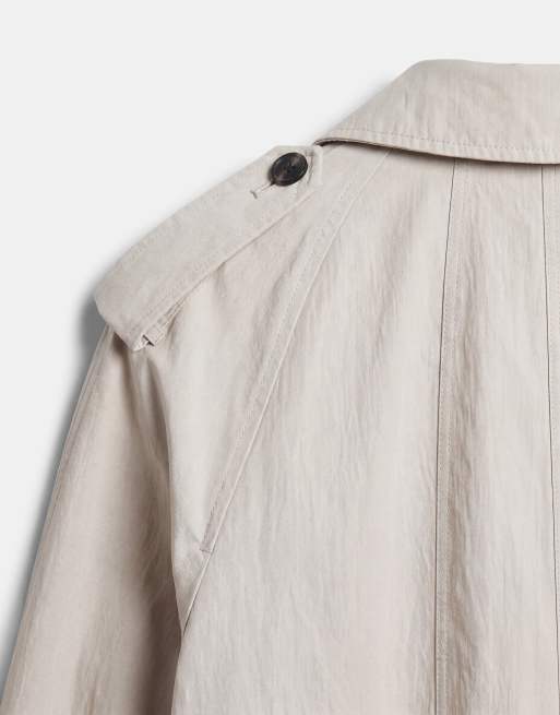 ASOS DESIGN lange oversized trenchcoat met schoudervulling in stone, 8 van 9