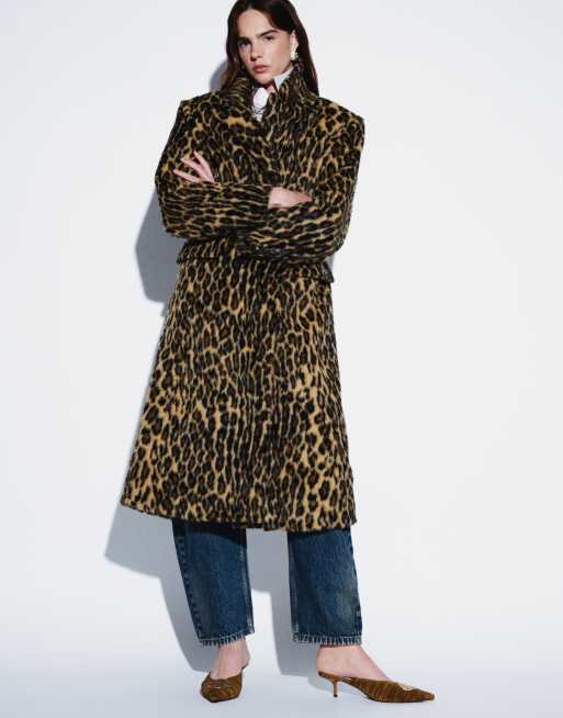 ASOS DESIGN lange pasvorm faux-fur dadcoat met luipaardprint, 2 van 5