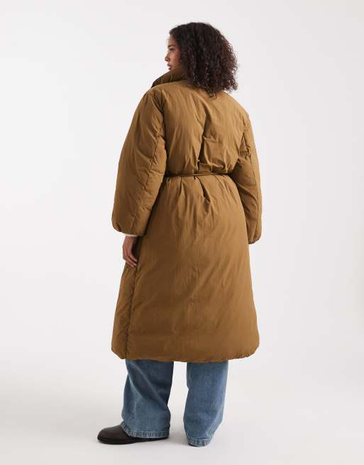 ASOS DESIGN - Lange pufferjas met opstaande boord in olijfgroen, 4 van 4