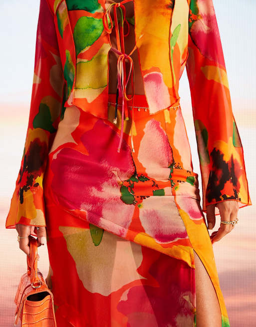 ASOS DESIGN - Lange rok met ruches en opvallende bloemenprint , 2 van 4