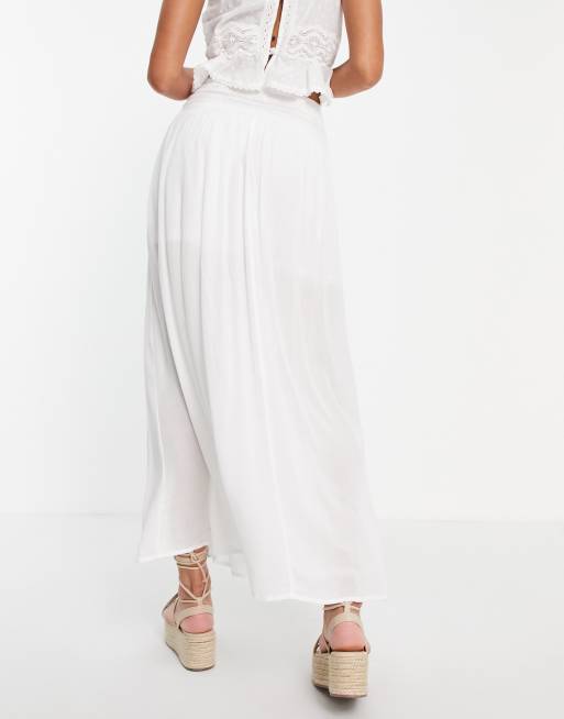 ASOS DESIGN - Lange rok van kreukstof met gesmokte tailleband in wit, 4 van 4