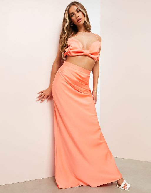 ASOS DESIGN - Lange rok van satijn in roze