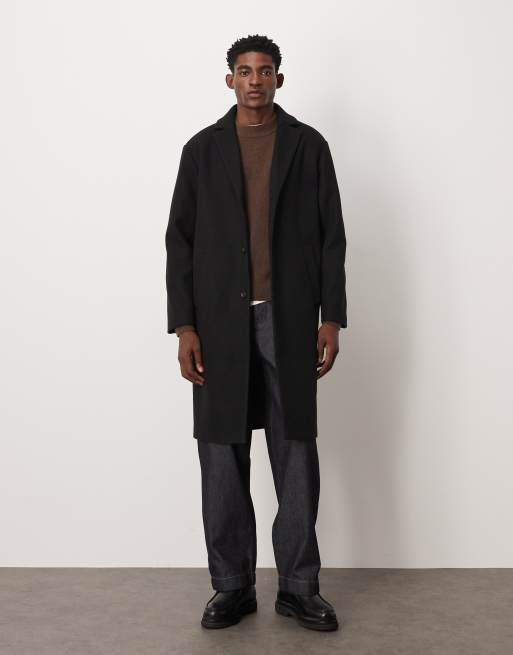 ASOS DESIGN - Lange ruimvallende jas met wollook in zwart, 2 van 5