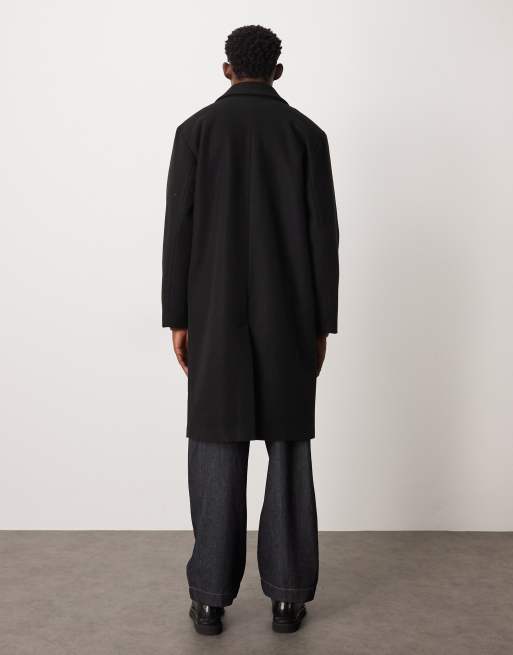ASOS DESIGN - Lange ruimvallende jas met wollook in zwart, 3 van 5