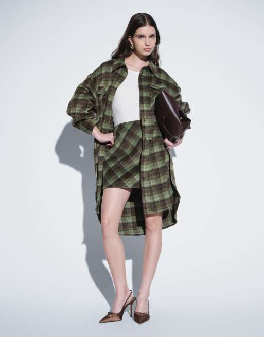 ASOS DESIGN - Co-ord set met geruit overhemd met lange pasvorm in groen, 3 van 3