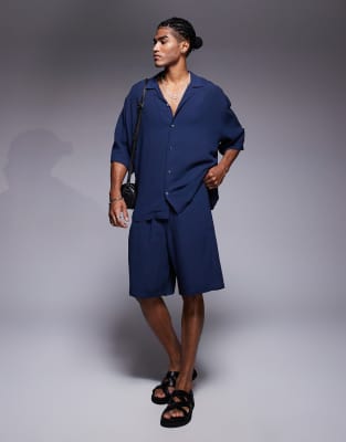 ASOS DESIGN – Lange Shorts in Marineblau, Kombiteil - view 1