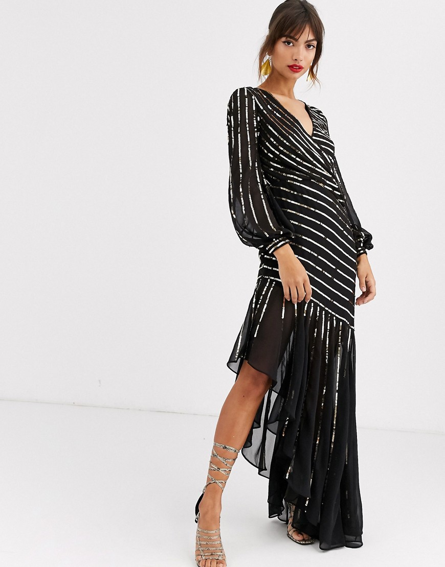 ASOS DESIGN - Lange starburst jurk-Zwart