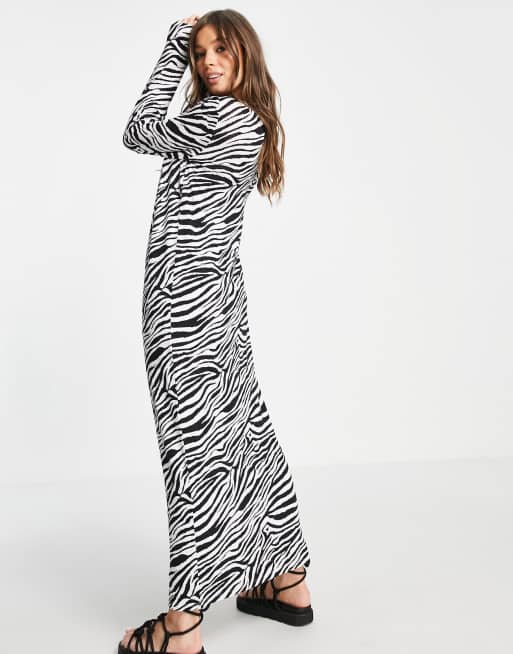 ASOS DESIGN - Lange T-shirtjurk met lange mouwen en zebraprint, 2 van 4